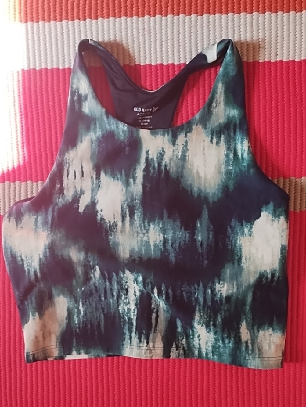Old Navy Teal, Navy & White Abstract Racerback Crop Tank VGC Girls XL .